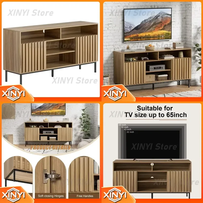 Mid Century Wood Modern TV Stand Cabinet for 50/55/60/65 Inch TVs for Living Room TV Media Console Cabinet