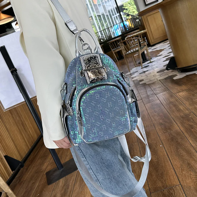 Chikage Simple Leisure Style Sequin Fashion Backpack Women New Personality Backpack High Quality Broadband Crossbody Bag