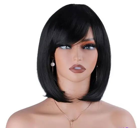 Synthetic Straight  Wigs Short Synthetic Wigs Afro Hair Synthetic Wigs for Women Black Straight Synthetic Hair with Bang