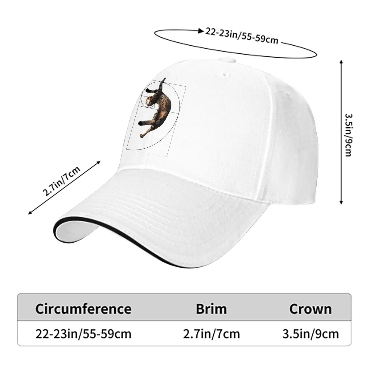 Spiral Cat Baseball Caps Peaked Cap Fibonacci Sequence Golden Ratio Sun Shade Hats for Men Women