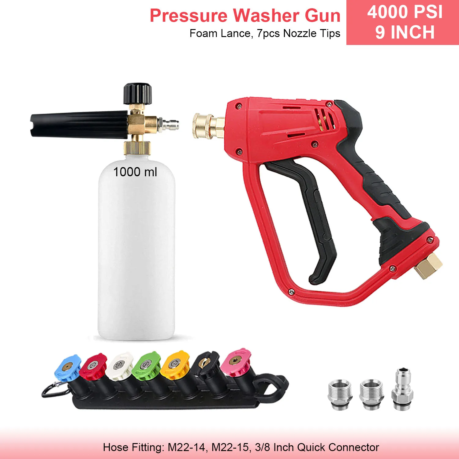 36 "In 4000 PSI Hogedrukreiniger Pistool Verlengstuk Nozzles Schuimlans 3 in 1 M22 14 15 mm 3/8 In Snelkoppeling Autoreiniger Kit