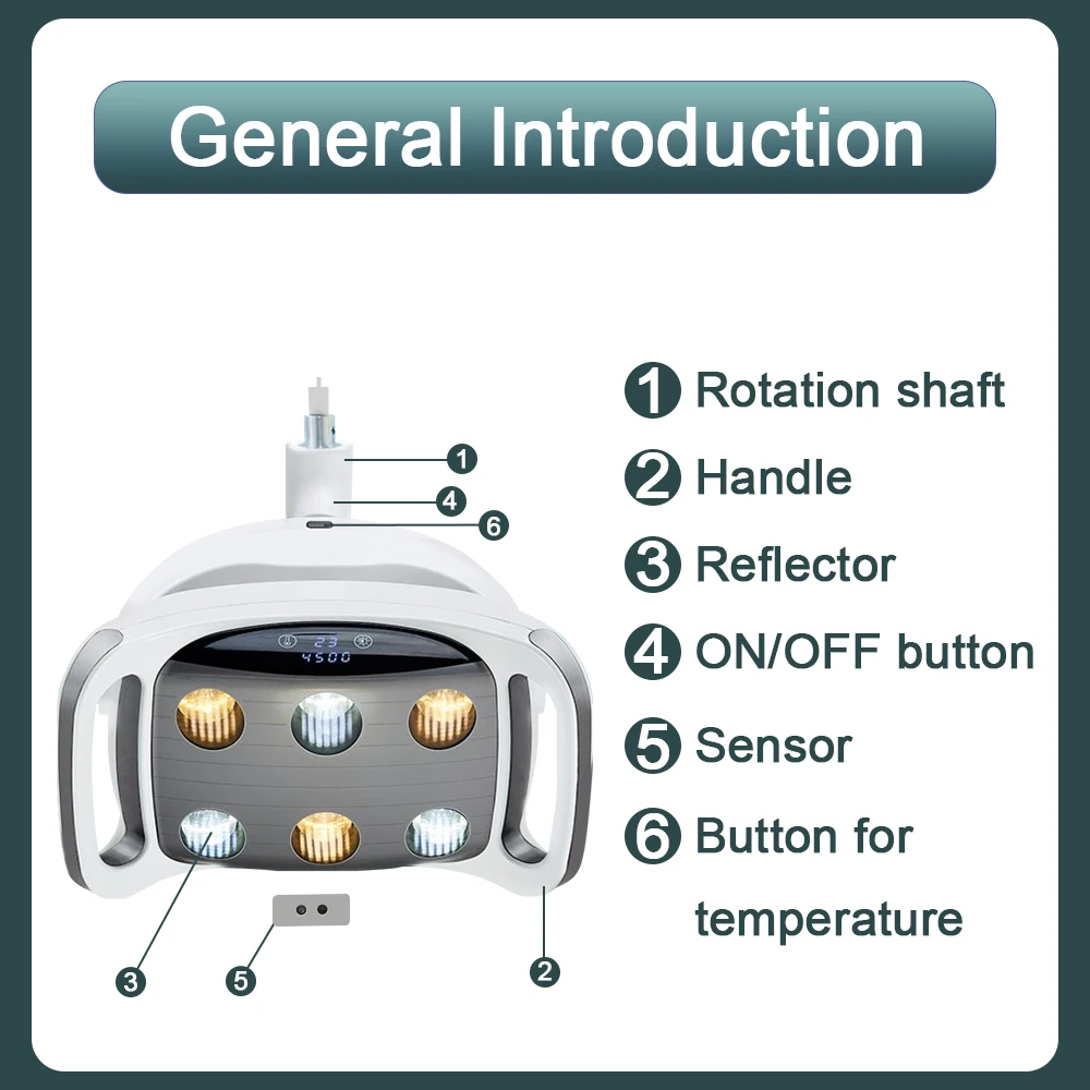 Lâmpada Dental Sensor Auto Ajustável, Lâmpada LED, Frio e Quente, Temperatura Sensível, Unidade Odontológica