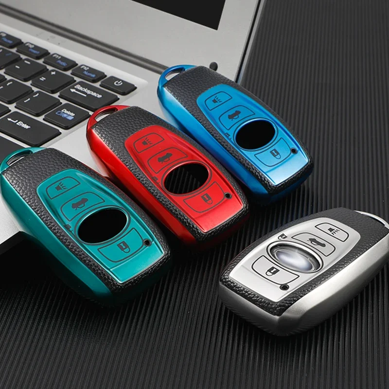 Leather TPU Car Smart Key Cover Case Shell Holder Protector Keychain for Subaru XV BRZ Forester Legacy Outback Accessories