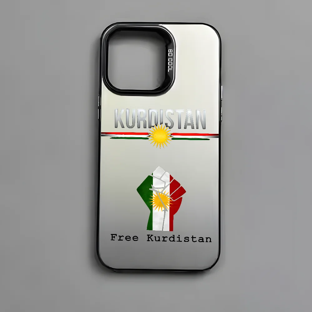 حافظة هاتف رائعة بعلم كردستان لهاتف آيفون 16 15 14 13 12 11 Pro Max أسود غير لامع متعدد الألوان ليزر معدني أورورا فوندا #5