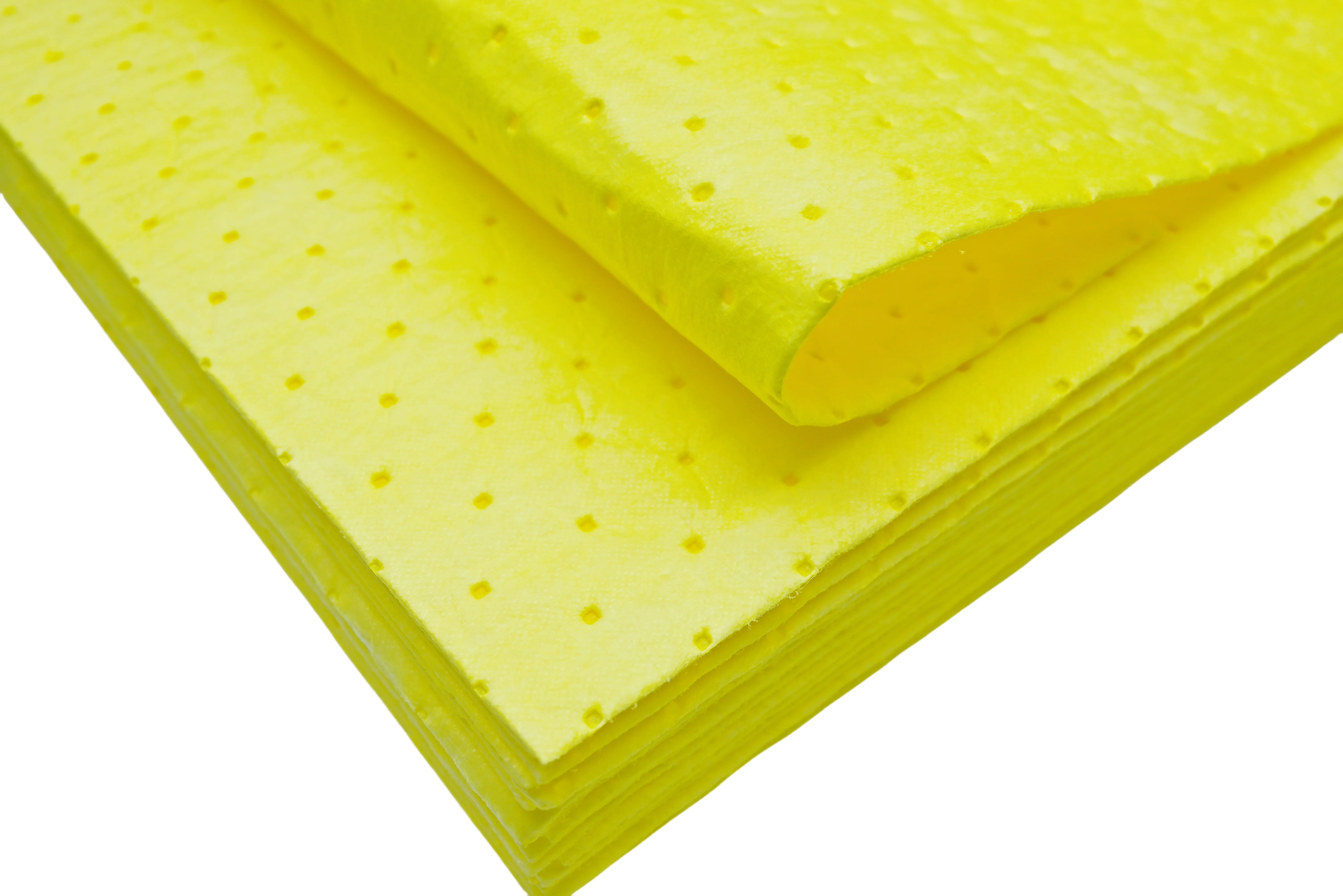 Tampone di assorbimento dell'olio facile da strappare di livello professionale perforato giallo di fabbrica per prevenire fuoriuscite chimiche