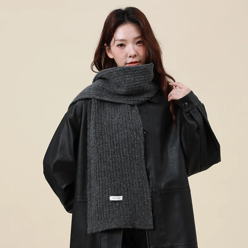 Wool Cashmere Knit Scarf Grey Korean Style Warm Protective Shawl for Autumn Winter Men Women Couples