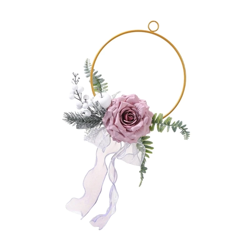 

Elegant Faux Floral Wreath Showcasing Realistic Roses On Iron Structure Flexible Home Accent Piece 15UB