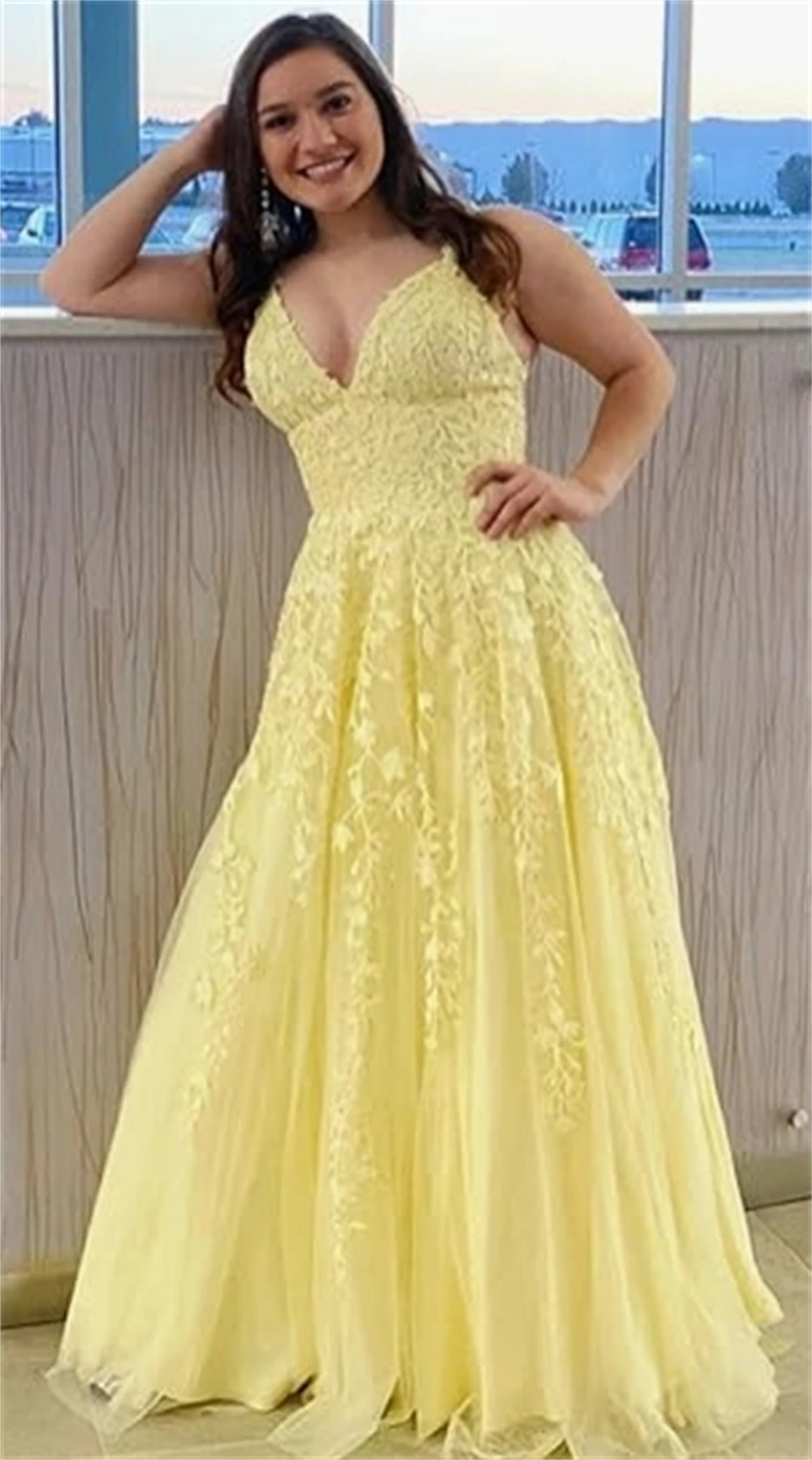 Vestido de baile com decote em v, cintas, sem encosto, sem mangas, renda, apliques, até o chão, baile formal, festa, vestidos de noite