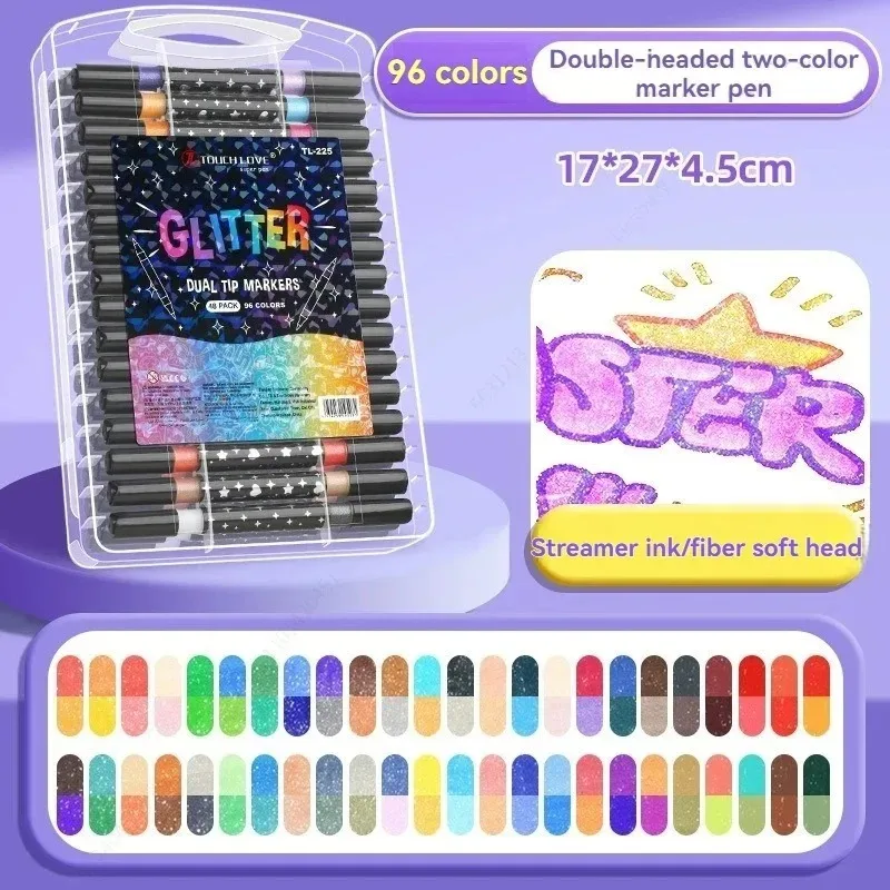 Juego de Marcadores de Arte con Doble Punta y Purpurina, 6/48/96 Colores, Marcadores de Pintura Metálica, para Manualidades, Tarjetas de Cumpleaños, Creación de Pósters, Álbumes