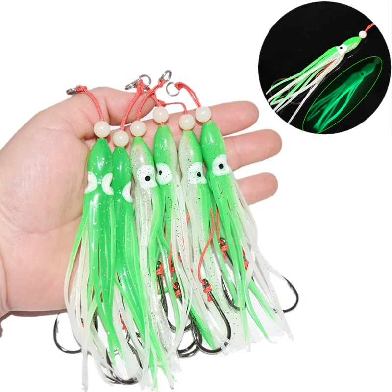 1pcs/pack fishing lure soft squid 12cm5.5g silicon gel skirt tentacle 15# double assist hook lure hook rig fish tackle saltwater