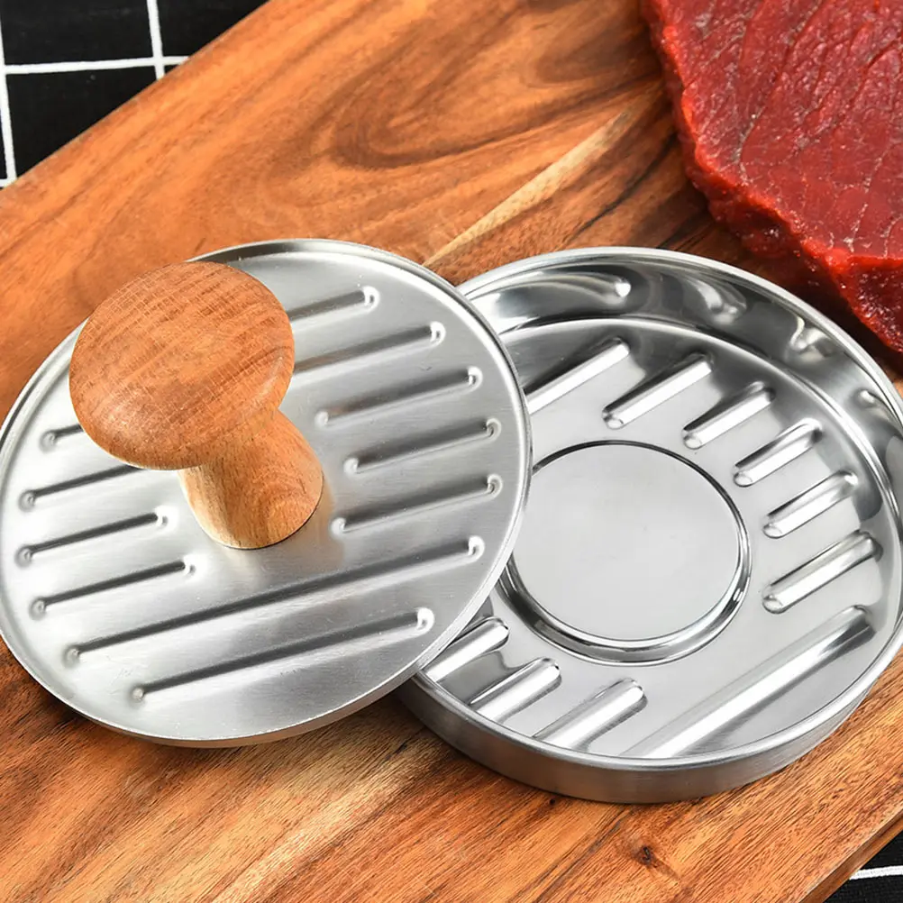 

Burger Press Patty Maker Mold Steak Hamburgers Beef Grill Silver Sandwich Meat Pressing