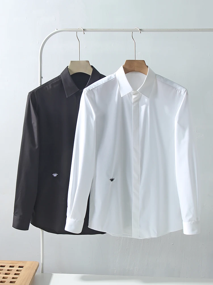 

40-Tead Count Liquid Ammonia No-Iron Fabric Men's Spring Autumn Busin Casual Long Sve irt Trendy