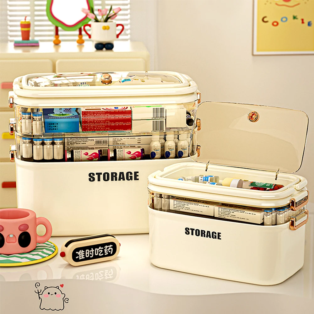 

Medicine Storage Box Plastic Multi-Layer Portable First Aid Kit Organizer Aid Kit Home Container Family Home Pill Storage Box