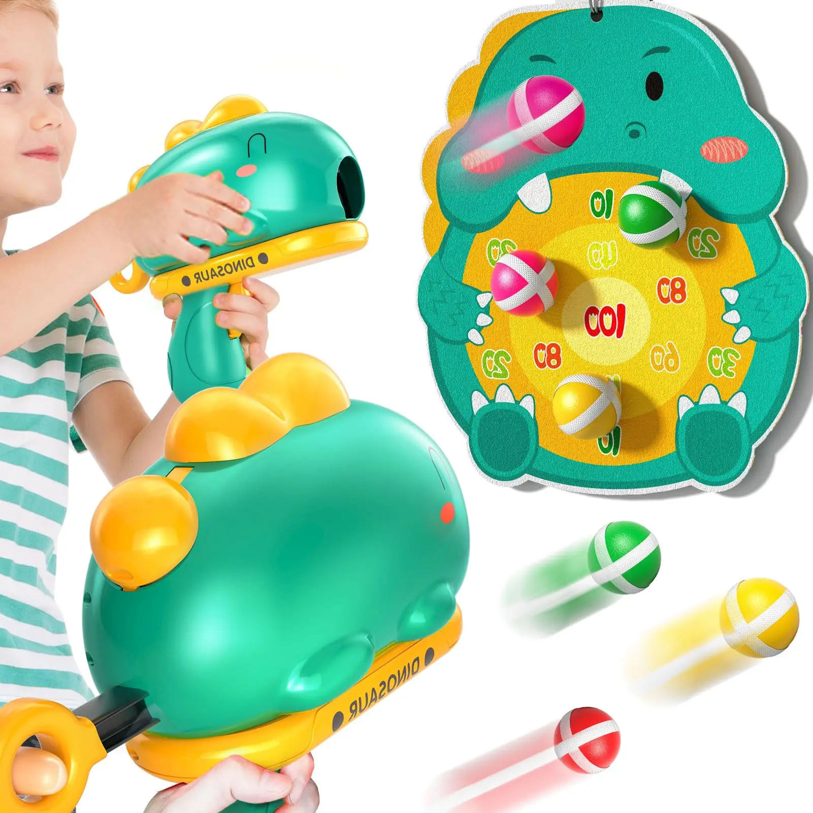 Children Outdoor Shooting Target Toys Dinosaur Toy Guns Outdoor Games Ejection Sticky Ball Dart Board Toys for Kids 3-8Y Gifts