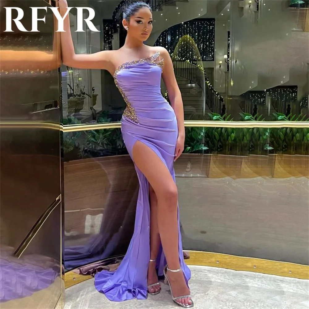 

RFYR Purple Elegant Scoop Women Evening Dress Simple Sleeveless with Pleats Beading Trumpet Prom Formal Gowns Dress Customized