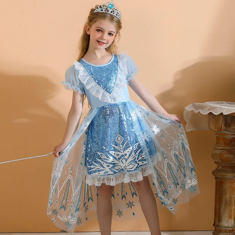 

Disney Frozen Romance Dress Halloween cospaly Princess Elsa Dress 3 Girls' Short Sleeve Printed Performance Dress Children Gifts