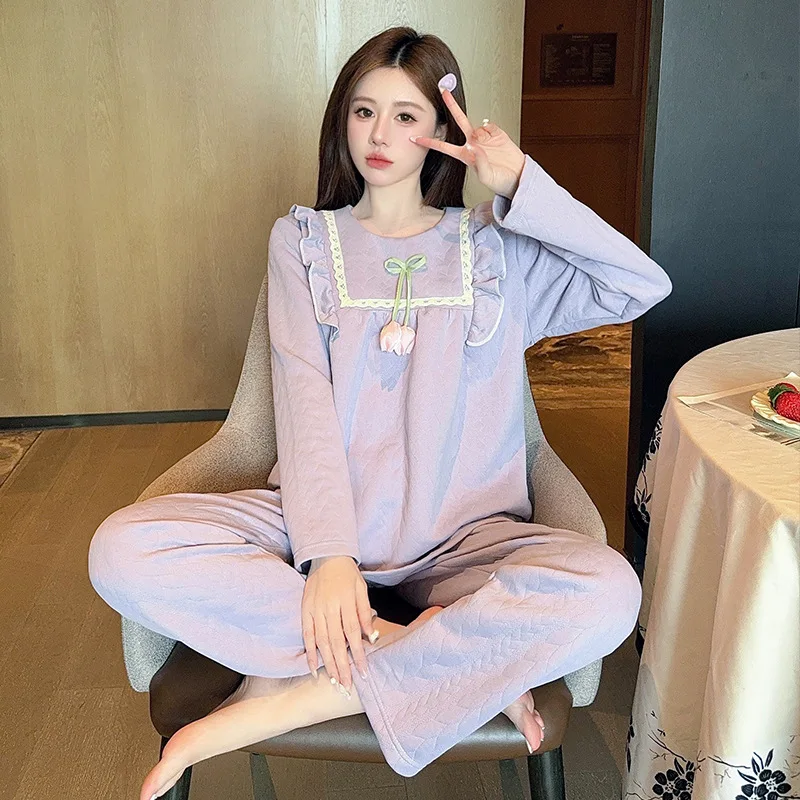 M-5XL حجم كبير الأميرة نمط منامة مجموعة المرأة الخريف الشتاء Spwear Ort Sve Orts ملابس المنزل مجموعة الكورية الحلو المتسكعون