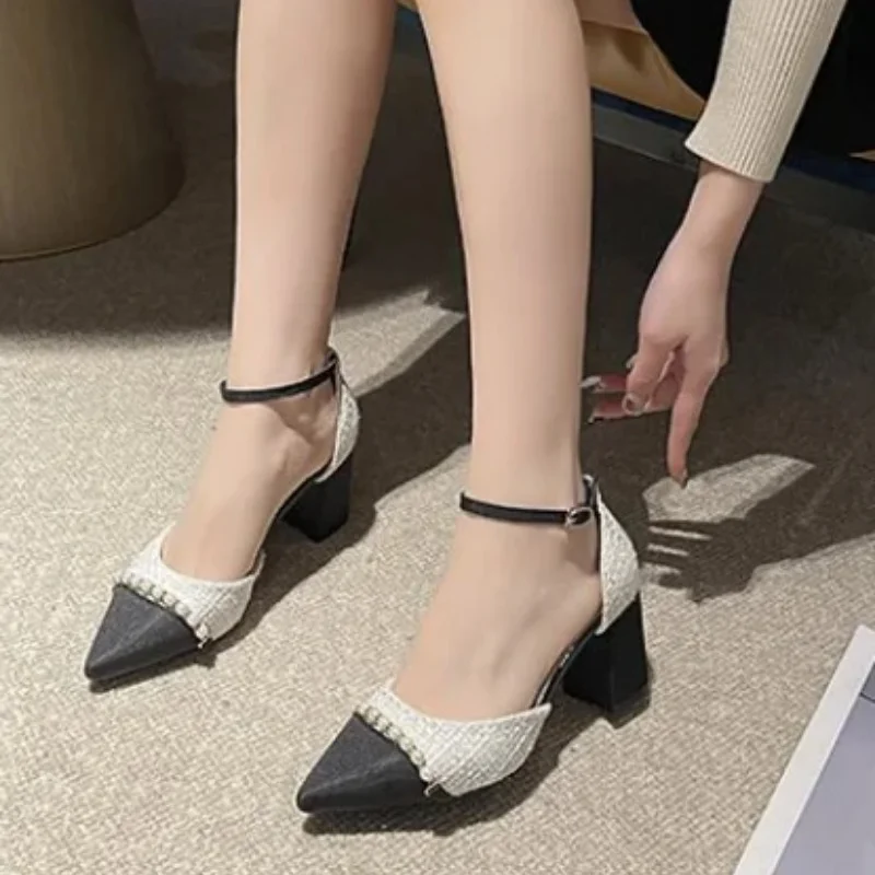 Elegant Wedding Shoes Woman Ankle Strap Sandals Jewel Thin Heels Brideshoes Pointed Toe High Heels Slingback Pumps