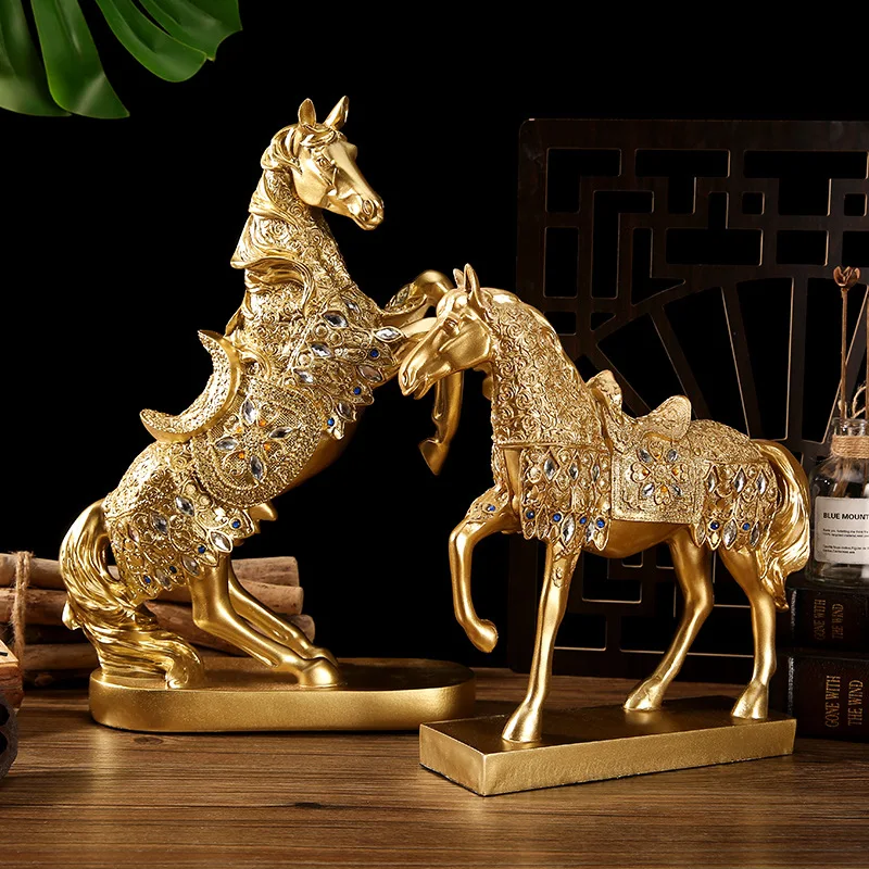 Golden Horse Ornament Living Room TV Cabinet Wine Cabinets Decorative Model Office Tabletop Ornament Housewarming Gift