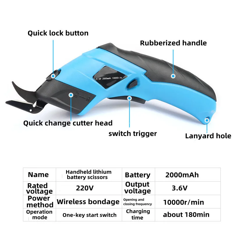 Electric Scissors Cloth Cutting Machine Lithium Charging PVC Leather Sewing Tailor Scissor Tungsten Steel Blade Doubl Blade Tool