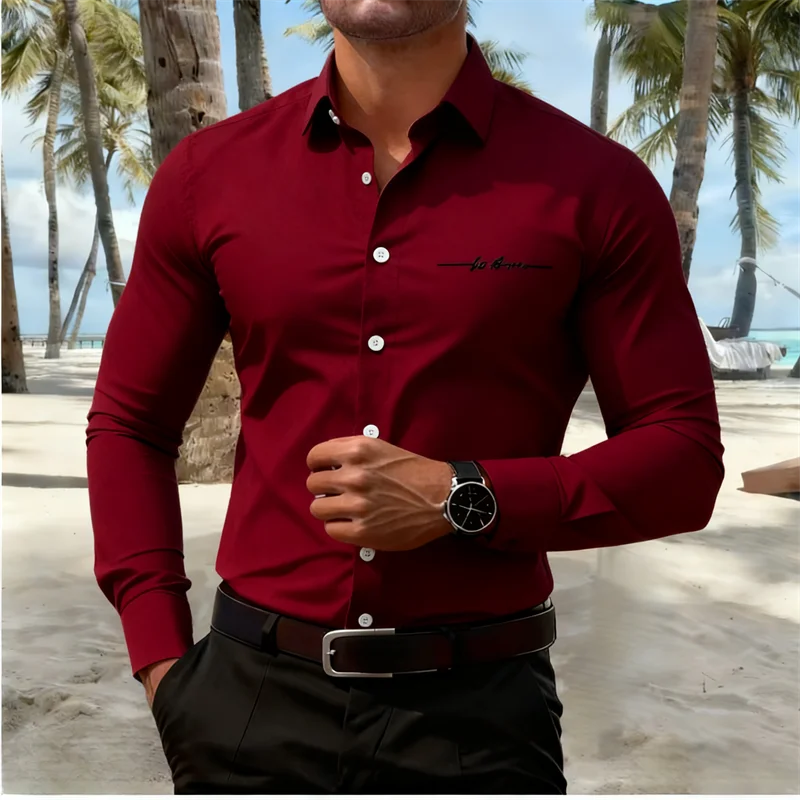 

Men's formal business shirt long sleeved slim fit white solid color button down collar shirt office work clothes casual formal s