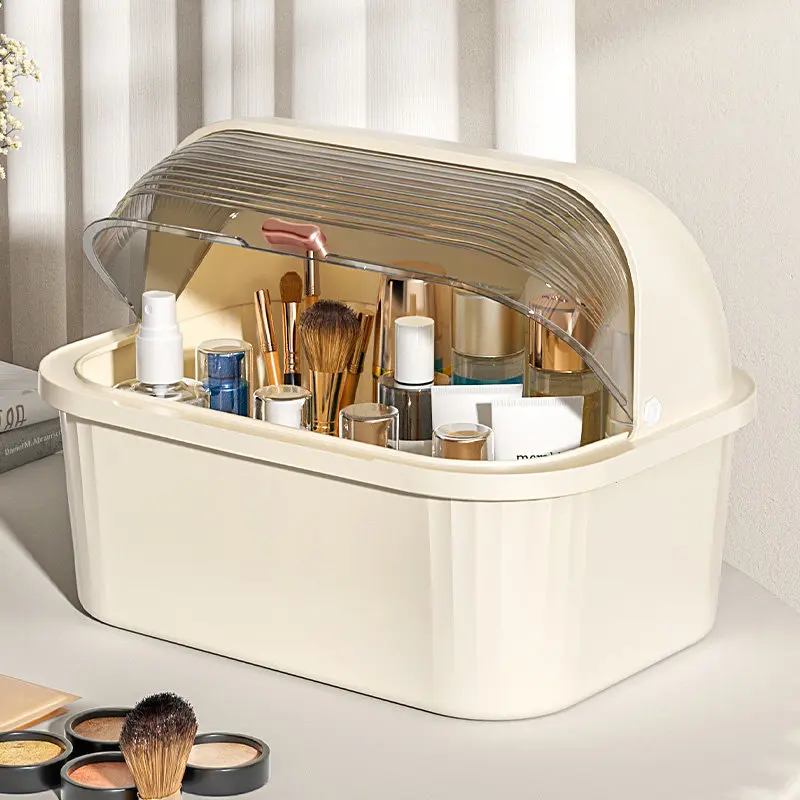 Flip‑Top Cosmetic Storage Box Large Capacity Dust‑Proof Desktop Makeup Organizer for Vanity Skincare Facial Mask Display Rack