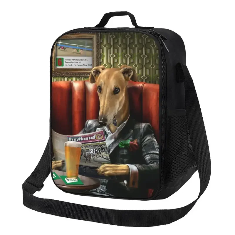 Greyhound Dog Portrait Thermal Insulated Lunch Bags Whippet Sighthound Lover Resuable Lunch Tote for Bento Food Box