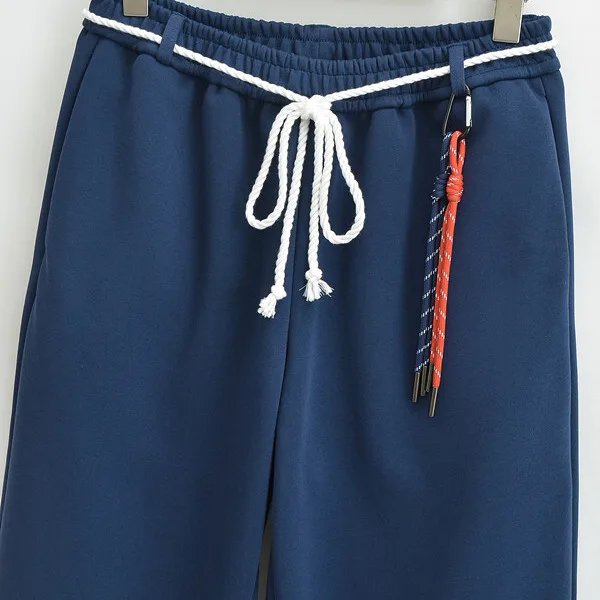 الأمريكية الرجعية السراويل الرياضية المرأة فضفاضة الخصر عارضة فضفاض حزام تصميم الجاز الهيب هوب مستقيم الساق السراويل الطويلة الشارع Sle