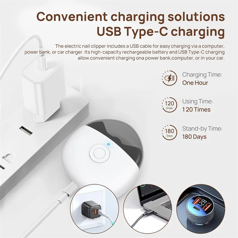 Electric Nail Clippers 2 IN 1 Automatic Nail Clipper Cutter With LED Light Nail Grinder Trimmer Rechargeable Nails Cutter Tools