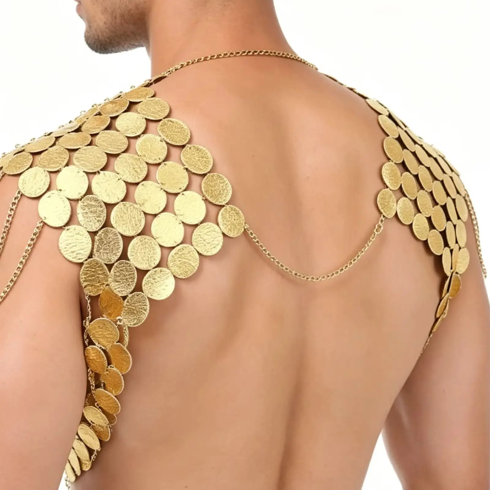 Men Metal Chains Chest Harness Sexy Shiny Crops Tops Faux Leather Sequins Top Vest Crucifix Decor Performance Clubwear Costume
