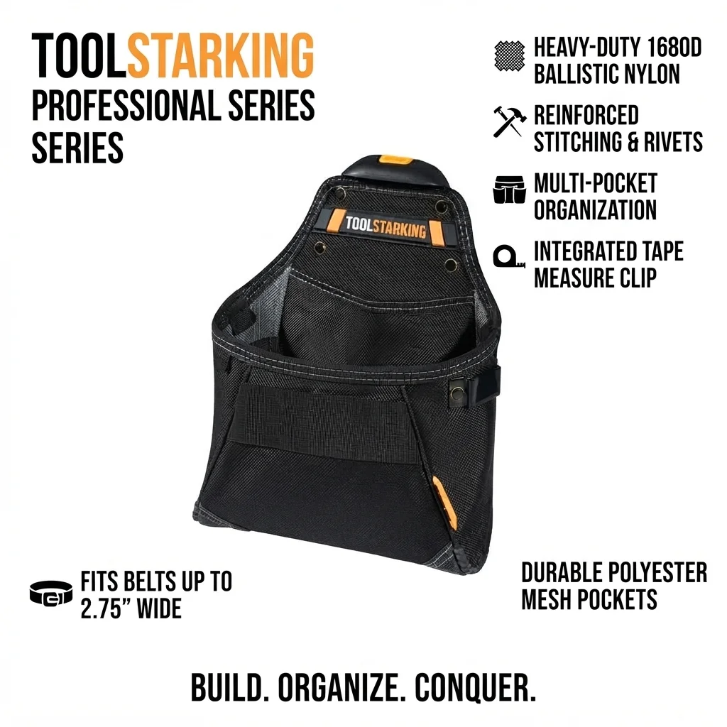 TOOLSTARKING New woodworking bag with multifunctional quick-release buckle. Heavy-duty outdoor tool bag for electricians