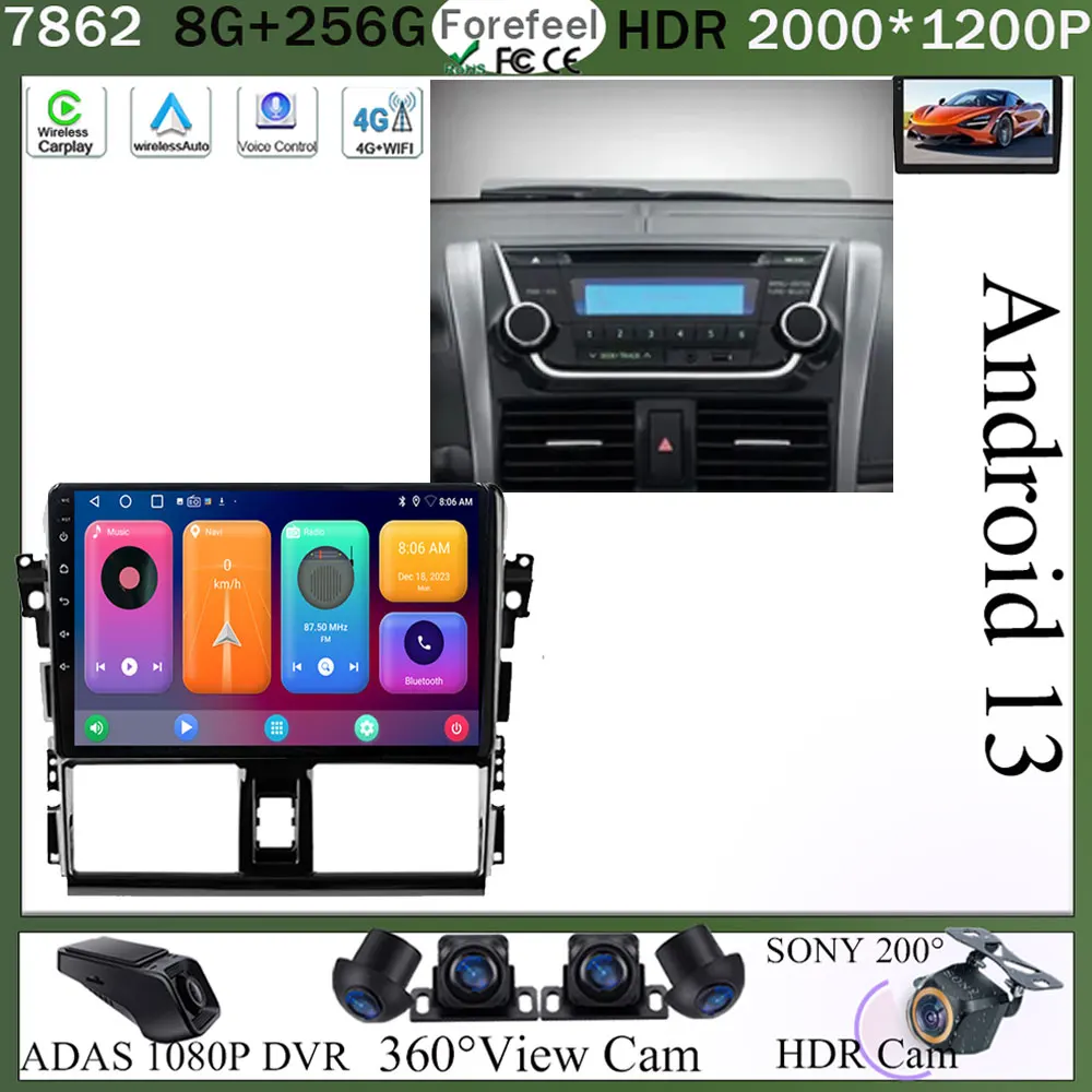 

For Toyota Vios XP150 2013 - 2020 BT Android 13 Car Multimedia Player Navigation Voice Control Car Radio No 2din DVD 5G WIFI HDR