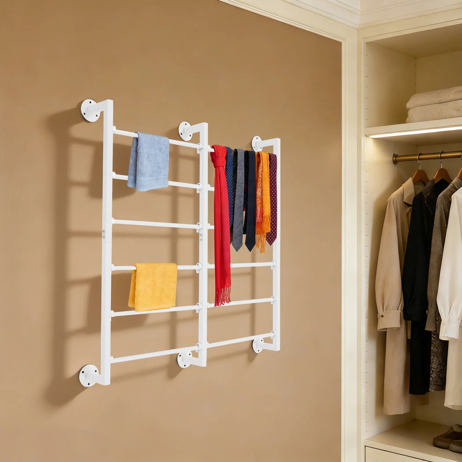 

Double 6-Tier Wall Mount Ribbon Storage Organizer with Removable Rods, Iron Ribbon Holder for Craft Room