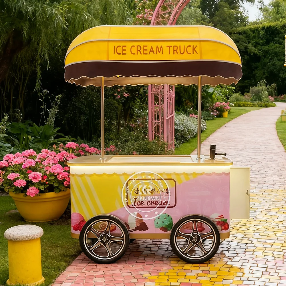 

Factory Price Small Mobile Tea Cart Carrito De Helados Movibles Congelador Exhibidor Helados