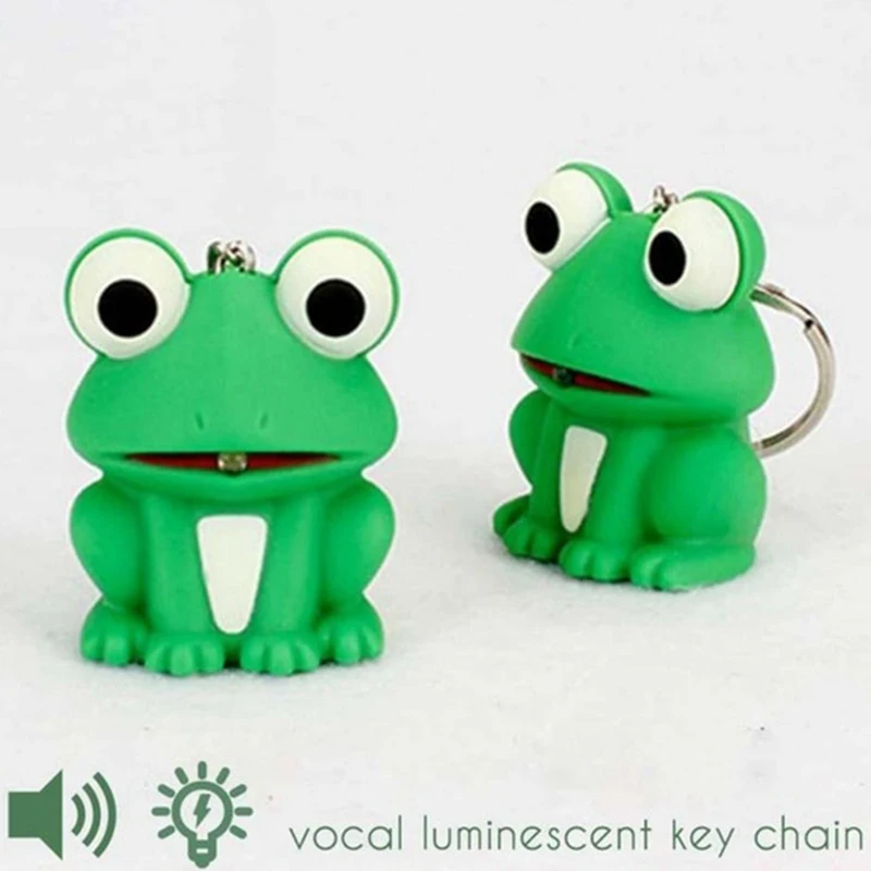 Funny Lovely Green Frog Key Chain With LED Light Sound Keyrings Kids Toy Gift Decorate Bag Keychains Beautiful Keyring