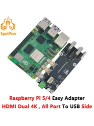 Raspberry Pi 5/4B อะแดปเตอร์ที่ง่ายดาย Micro HDMI เป็น HDMI 4K พอร์ตทั้งหมดไปยัง USB Side ของ Pi