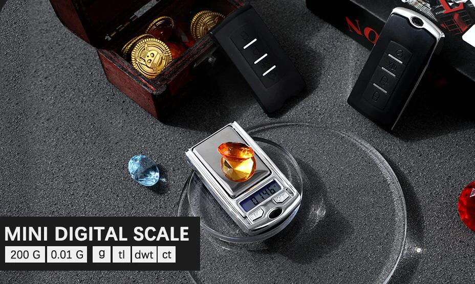 Neue 200g/100g 0,01g Präzisions-Tragbare Autoschlüssel-förmige Mini Digitale Taschenwaage mit LCD-Anzeige – Detail 1