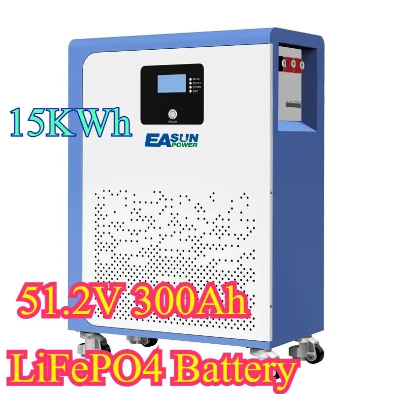 

15KWh LiFePO4 Storage Battery 51.2V 300Ah 16S 200A BMS Wheeled 6000 Cycles
