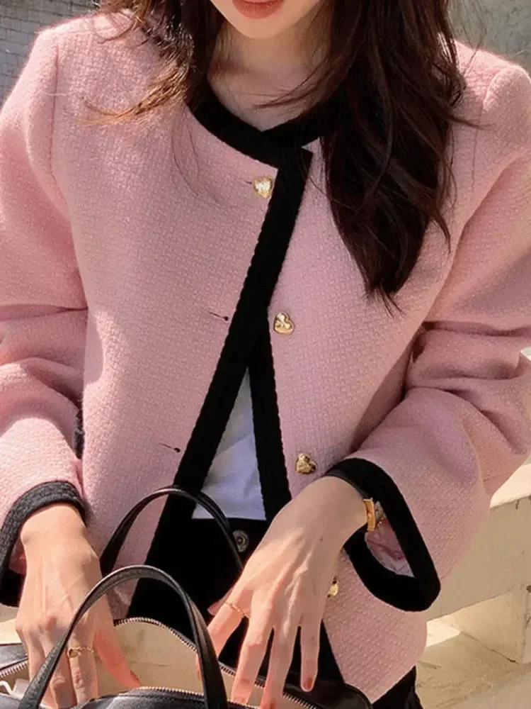 Women\'s Casual Black Outerwear, Korean Chic Female Overcoats, Elegant Single Loose Pink Coats, Spring and Autumn Jackets, 2024