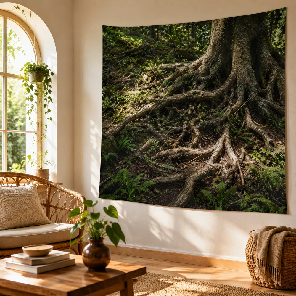 Enchanted Forest Tunnel Tapestry- Realistic Bark Texture Wall Hanging for Bedroom Zen Nature Lover Decor
