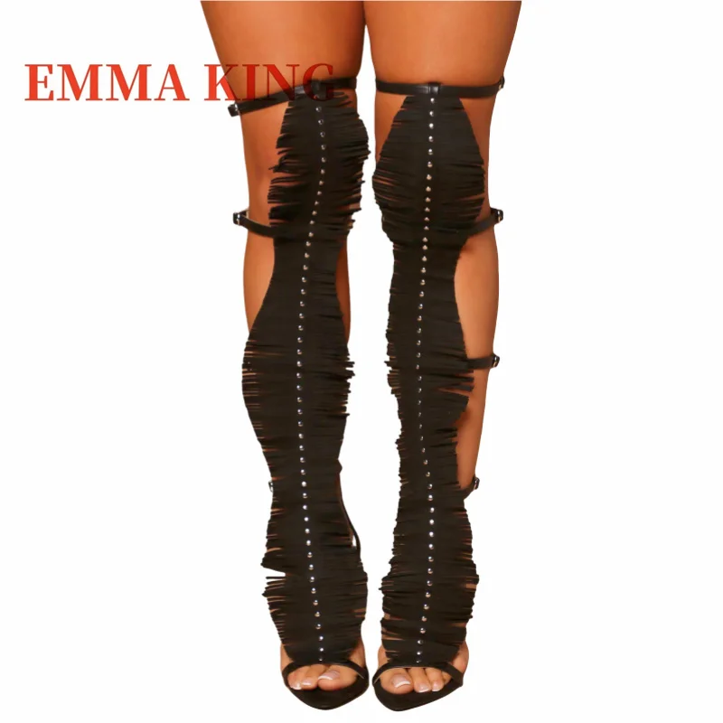 

Женские сандалии-гладиаторы с пряжкой и ремешками, модные сандалии на металлическом высоком каблуке с острым носком, сексуальные туфли с бахромой белого цвета и черного цвета