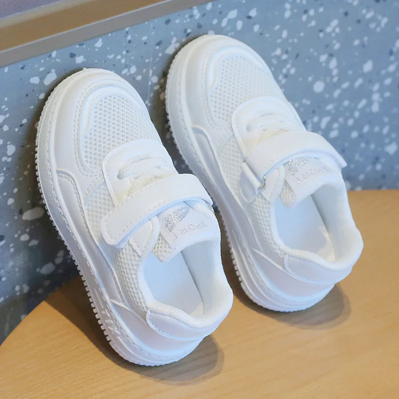 

Children Summer Low Top Casual Board Shoes Children Thick Soled Sport Shoes Kids Mesh Soft-soled Shoes Hollow Velcro Solid Color