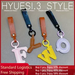 Classic Pu Leather Letter Shaped Keychain A-Z 26 Initials With Short Wristband Women Backpack Purse Handbag Pendant Accessories