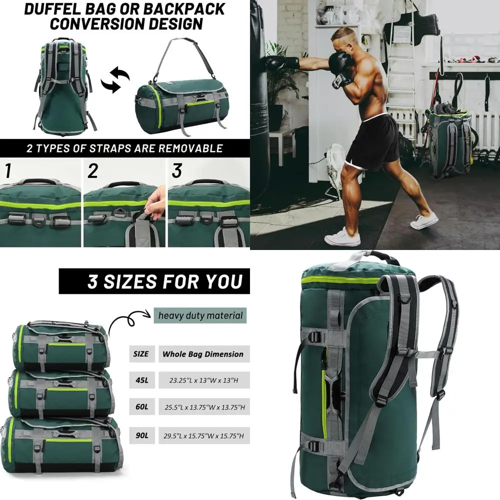 

60L Large Sports Gym Bag with Shoe Compartment, Heavy Duty & Water Resistant, Green