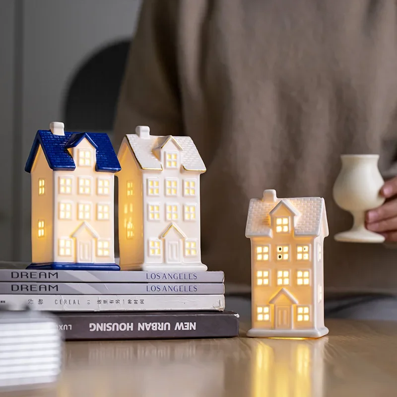 Led Ceramic Small House Small Night Light Desktop Atmosphere Props