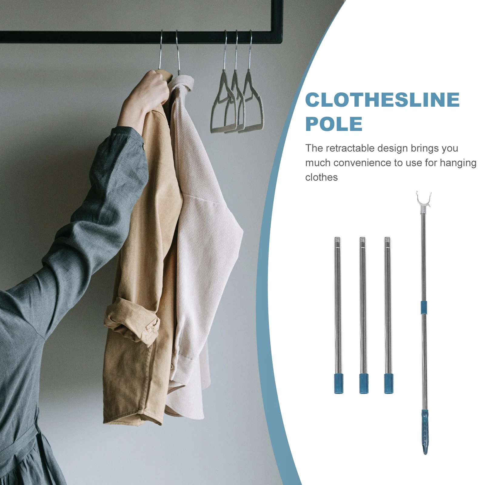 

Coat Hanger Clothes Rail Adjustable Clothesline Rod Telescoping Reach Stick Drying Pole Retractable Poles Supply