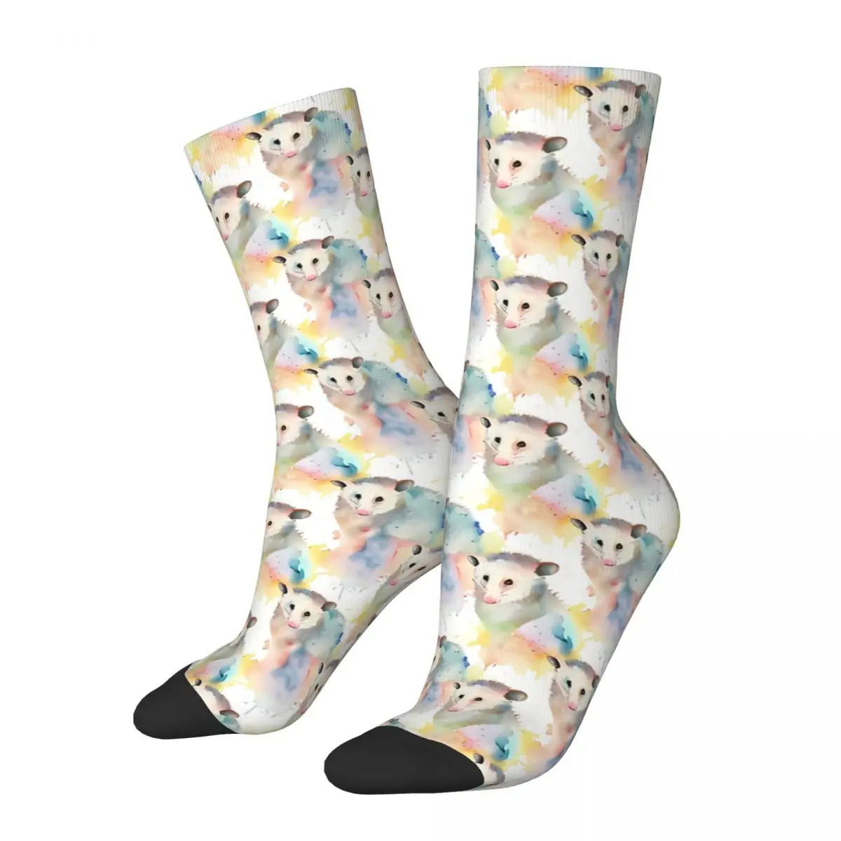 Watercolour Opossums Crazy Men's Socks Opossum Cute Animal Unisex Harajuku Seamless Printed Funny Novelty Crew Sock Boys Gift