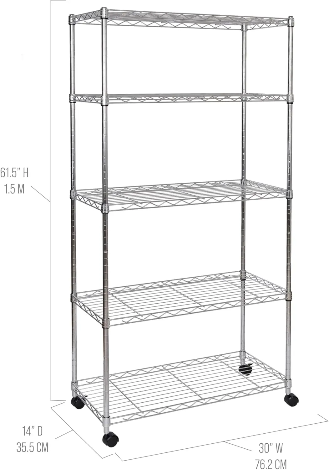 5-Tier Wire Shelving with Wheels, 5-Tier, 30