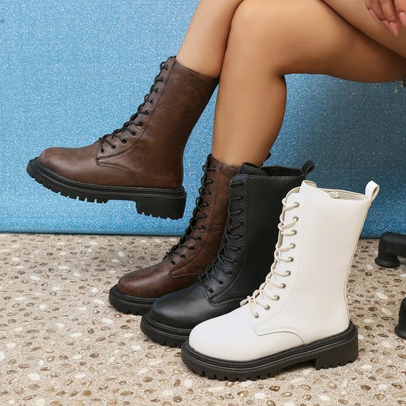 

Резиновые короткие ботинки martin на низком каблуке (без 3 см) из искусственной кожи на толстом каблуке и круглом носке