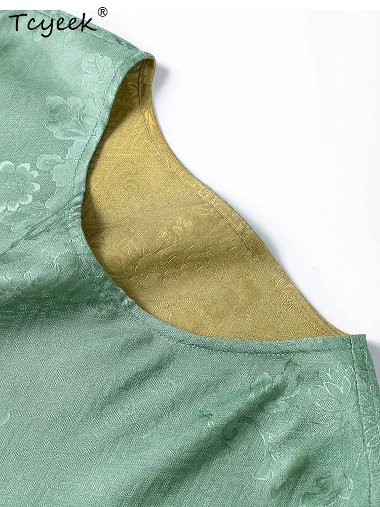 Tcyeek 100% Real Silk Women T Shirt 2026 Spring Summer Round Collar Batwing Sleeves Reversible Top Female Clothing Tops De Mujer